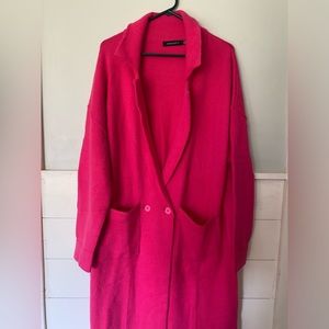 Merokeety Bright Pink Open Front Sweater Coat Barbiecore Size Extra Large